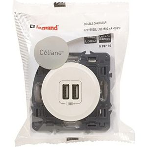 LEGRAND - Dubbele USB-aansluiting Céliane - 2 USB-A 3A/15W poorten - Laadt alle soorten elektronische apparatuur op - Klaar voor installatie - Wit