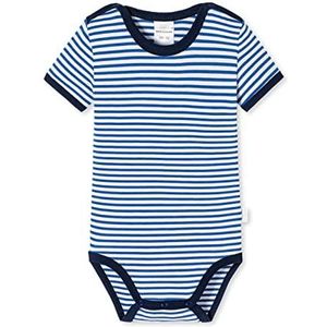 Schiesser Uniseks kinderbody met halflange mouwen baby- en peuterondergoed, blauw wit gestreept, 56
