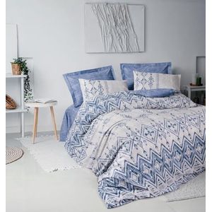Nuit Des Rêves Ranforce Single XXL Quilt Coverset, 100% katoen, blauw, 155 x 220 cm en kussensloop 80 x 80 cm, machinewasbaar, knoopsluiting, zacht en stijlvol