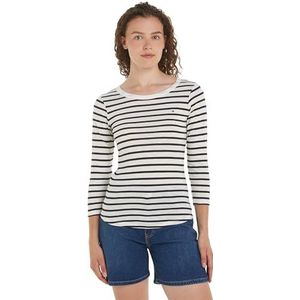 Tommy Hilfiger L/S gebreide tops voor dames, Wit (Bretonse Ecru/Woestijnhemel), XXS