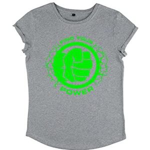 Marvel Women's Avengers Classic-Power of Hulk T-shirt met opgerolde mouwen, gemêleerd grijs, XL, grijs (melange grey), XL