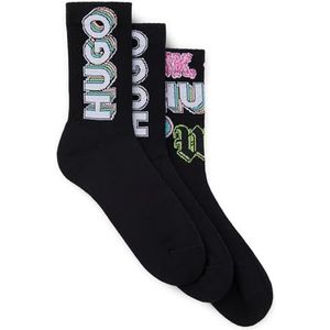 HUGO Heren 3P QS STICKERBOMB CC Drie-pack van katoen mix korte sokken met logo's, Zwart, 38 EU