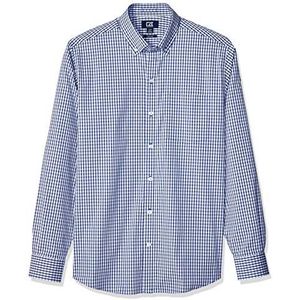 Cutter & Buck Men's Wrinkle Resistant Stretch Long Sleeve Button Down Shirt, Tour Blue Gingham, Medium
