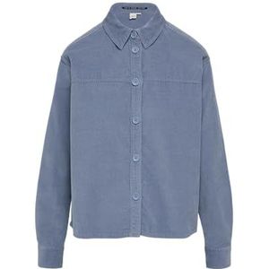 QS - Damesblouse - Lichtblauw - Katoen - Losse Pasvorm, Knoopsluiting, Lange Mouwen