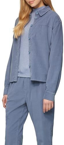 QS - Damesblouse - Lichtblauw - Katoen - Losse Pasvorm, Knoopsluiting, Lange Mouwen