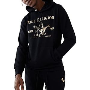 True Religion Heren Metallic Buddha Fleece Hoodie Hooded Sweatshirt, Zwart, Medium