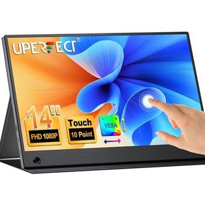UPERFECT Draagbare Monitor Touchscreen, 14 Inch 1080P FHD Portable Monitor met USB-C Mini HDMI voor Laptop/PC/Phone/Zakelijk/Werk/Gaming, VESA-Monteerbaar