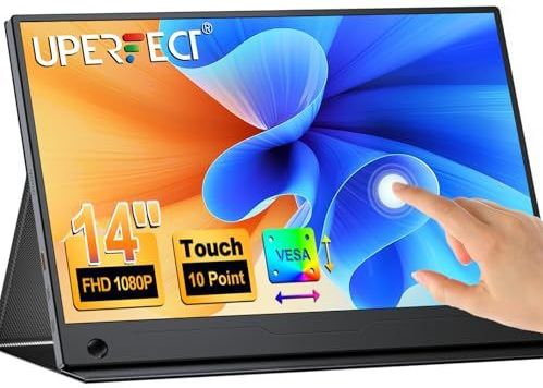 UPERFECT Draagbare Monitor Touchscreen, 14 Inch 1080P FHD Draagbare Monitor, Mini Monitor VESA-Monteerbaar, met USB-C Mini HDMI Externe Monitor voor Laptop/PC/Phone/Zakelijk/Werk/Gaming