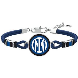 F.C. Internazionale Armband koord, heren, zwart blauw, Eén maat, Roestvrij staal, Geen edelsteen