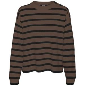 VERO MODA Dames Vmsaba Ls O-hals Button Pullover Ga Noos gebreide trui, Pinecone/Stripes: zwart, L
