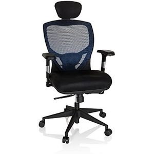 hjh OFFICE Venus Base 657110 Bureaustoel, managersstoel, blauw, ergonomische flexibele lendensteun, hoog zitcomfort, ergonomische draaistoel met verstelbare armleuningen, bureaustoel