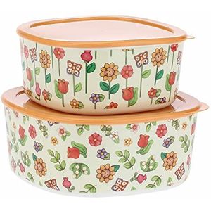 THUN - Set van 2 bakken voor de keuken – oranje – keuken, andere voor de keuken – cadeau-idee – lijn Country – melamine, PE – grote container 22,5 x 22,5 x 10 cm; kleine container 19 x 19 x 8,5 cm