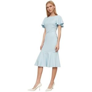 Trendyol Bodycon Regular Fit Woven Dress Basics Midi-wikkeljurk, normale pasvorm, geweven jurk, blauw, 38