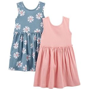 Simple Joys by Carter's Playwear-jurk voor meisjes (set van 2), roze/stofblauw bloemen, 12 Maanden
