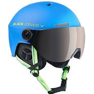 Black Crevice Unisex Skihelm voor volwassenen, blauw-limoen/vizierzilver, Gstad met vizier, S (51-53), 51-53 cm