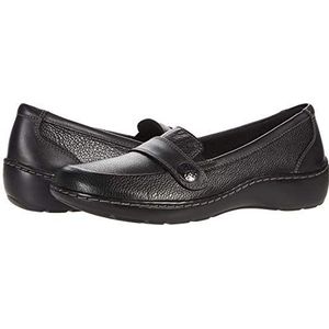 Clarks Cora Daisy Loafer voor dames, AD-sjabloon maat, Zwart getrommeld leer, 41 EU