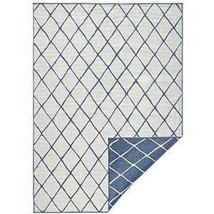 Northrugs Binnen en buiten omkeerbaar tapijt Malaga blauw crème, 80x350 cm
