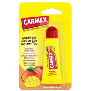 Carmex Classic Tube Peach Mango Lippenbalsem, 12 stuks, de originele medische lippenbalsem, hydraterend, beschermend en rustgevend voor droge en gebarsten lippen