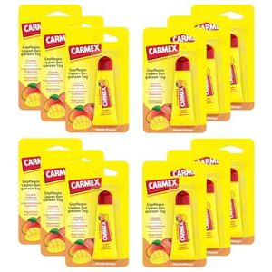 Carmex Peach Mango Tube Lippenverzorging voor droge lippen, hydraterend en kalmerend voor gebarsten lippen, met vaseline, vitamine E en bijenwas, 12 x 10 g