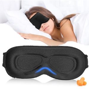 Grsta Slaapmasker voor zijslapers, met diepe oogkassen en verhoogde neuspads, 100% lichtblokkerende slaapbril, oogklep voor heren en dames, inclusief twee oordopjes, zwart