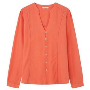 Springfield Linnen shirt met lange mouwen voor dames, met details aan de voorkant, businesshemd, oranje, 34, oranje, 34