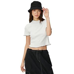 Koton Dames Crew Neck Short Sleeve Katoenen T-shirt, ecru (010), XL