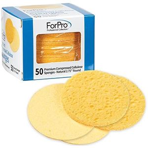 ForPro Premium gecomprimeerde gezichtssponzen, 50 stuks cellulosesponzen voor gezichtsreiniging, exfoliëren en make-up verwijderen, 7 cm rond, natuurlijk