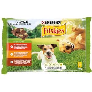 Purina Friskies natvoer voor honden in saus met kip, lam en os, 10 verpakkingen met 4 zakken van 100 g