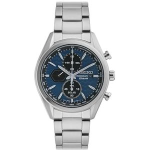 Seiko Herenhorloge kwarts roestvrij staal met siliconen band, blauw, Chronograaf