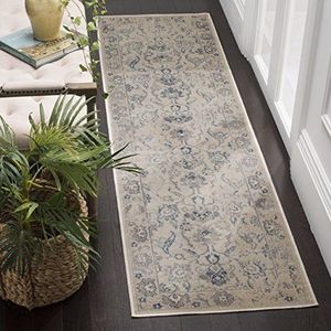 SAFAVIEH Traditioneel tapijt voor woonkamer, eetkamer, slaapkamer, vintage collectie, laagpolig, in steen en blauw, 66 x 244 cm