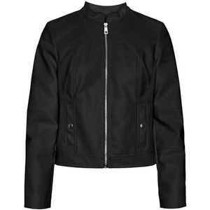VERO MODA Dames VMWINNER Short Coated Jacket imitatieleer jas, zwart, M, zwart, M