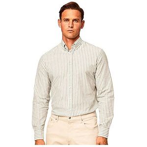 Hackett London Melange gestreept overhemd voor heren, Wit/Groen, S