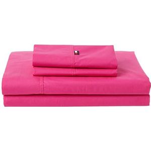 Tommy Hilfiger Signature Solid Sheeting Beddenlakenset met 200-draads count 200, set van 4, 1 laken, 1 hoeslaken en 2 kussenslopen, queensize maat, 100% katoen (roze)