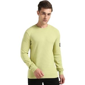Calvin Klein Jeans Heren Badge Wafel LS TEE J30J323485 L/S T-shirt, groen (prei groen), S, Groen (Prei Groen), S