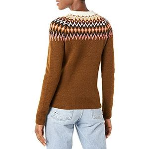 Amazon Essentials Dames Soft-Touch Crewneck Novelty Jumper, Medium Brown Fair Isle, XS