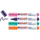 edding 4500 textielmarker - oranje, violet, roze, groen - 4 stuks - ronde punt 2-3 mm - Textielstiften wasmachinebestendig (60 C) om op textiel te tekenen - Textielstift