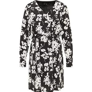 COBIE Midi-jurk voor dames met bloemenprint, zwart, wit, S