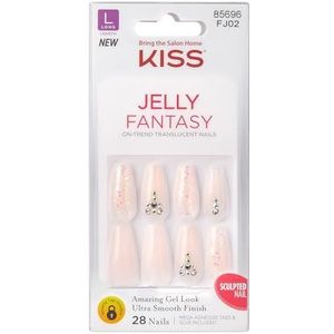 KISS Jelly Fantasy Sculpted Nails, kunstnagels, glitter roze, lange lengte, cafeïnevorm