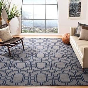 Safavieh Dhurrie tapijt, DHU860, vlak geweven woll modern 152 x 243 cm grijs/donkerblauw.
