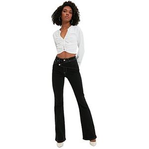 Trendyol Dames High Waist Flare Jeans met zwarte asymmetrische, Zwart, 66 NL