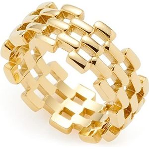 Leonardo Jewels Milanese ring, bandring van roestvrij staal, mt. 18 (56) gouden kettingschakel-look, kleurecht waterbestendig, statement damessieraad 1 stuk, 023056, Metaal, Geen edelsteen
