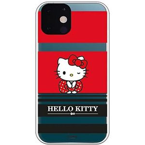 Personalaizer Beschermhoes voor iPhone 13 - Hello Kitty rode en zwarte strepen