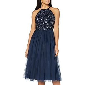 Maya Deluxe Dames midi-jurk met halter hals tule voor avondafstuderen prom bruiloft bruidsmeisjes baljurk, marineblauw, 34
