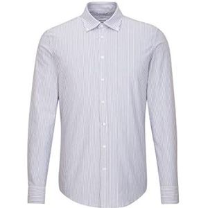 Seidensticker Slim Langarm Mit Button-Down Kragen Soft Gestreift Smart Business Shirt voor heren, Blauw (Blauw 12), 36 NL
