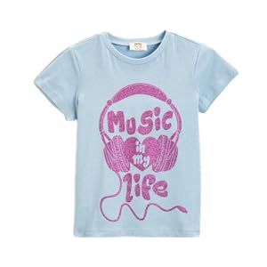 Koton Meisje T-shirt met slogan Print Crew Neck Kurzarm Baumwolle, Light Indigo (600), 4-5 jaar, Licht Indigo (600), 4-5 jaar