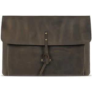 Londo Echte Grain Lederen MacBook Pro Case met Voorvak & Flap Sluiting (Olive, 15-16 inch)