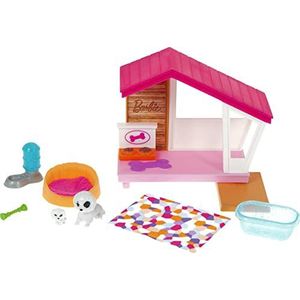 Barbie Minispeelset met 2 puppy's, een hondenhok en dierenaccessoires, cadeau voor kinderen van 3 tot 7 jaar