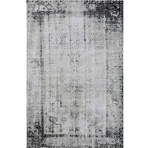 benuta Vlak geweven tapijt Frencie zwart/grijs 120x180 cm - vintage tapijt in used look