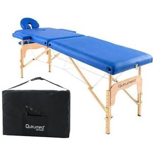 QUIRUMED Inklapbare Houten Massagetafel Easy, Kleur blauw, 186 x 66 cm, Massagetafel, fysiotherapiemassage, Kunstleer, Scharnierende hoofdsteun, In hoogte verstelbaar, 2 Secties, 2 delen