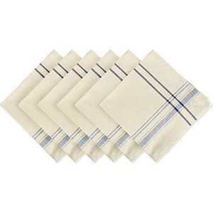 DII Franse Stripe Tafelblad Collectie Boerderij Stijl Eettafel Linnen Servetset, 20x20, Taupe/Blauw, 6-delig